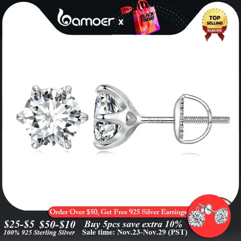 Bamoer 2CTW Brilliant Cut Moissanite Stud Earrings 925 Sterling Silver Hollow Heart Prong Earrings for Women D VVS1 Lab Diamond