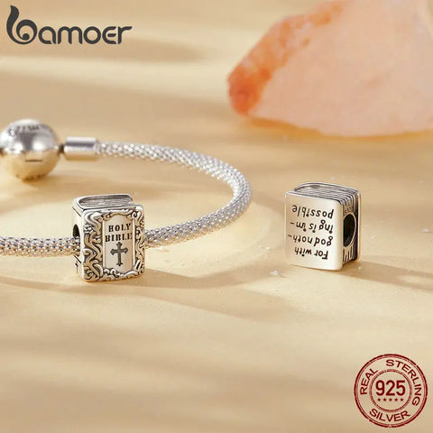 BAMOER Bible Charm Beads for Women 925 Sterling Silver Initial Beads fit Charm Bracelet Christmas Jewelry Gifts