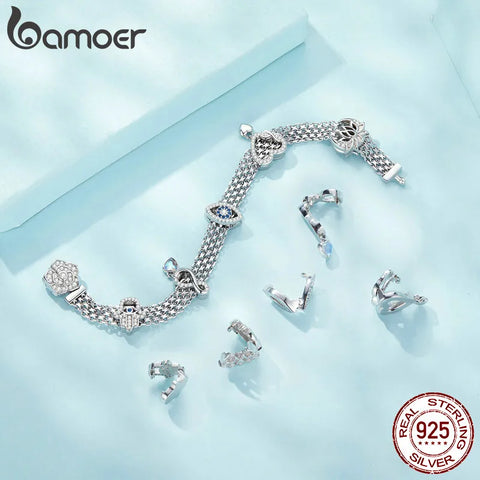 BAMOER 925 Sterling Silver Pave Cubic Zirconia Clip Lock Spacer Stopper Charm Bead Infinity charms Jewelry Gift for Woman