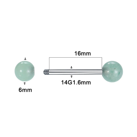 1Pc Stone Ball Tongue Piercing External Threaded Steel Industrial Barbell Ring 6mm Ball Nipple Bar Ear Tragus Body Piercing