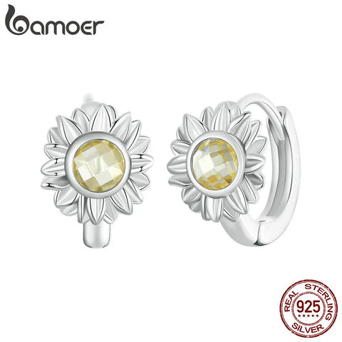 BAMOER 925 Sterling Silver Sunflower Hypoallergenic Hoop Earrings Valentine's Day Birthday Gifts for Women Girls Wife Daughter