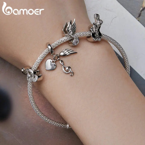 Bamoer 925 Sterling Silver Musical Note Pendnat  Charms Guitar Beads for Women Bracelet and Necklace DIY Fine Jewelry