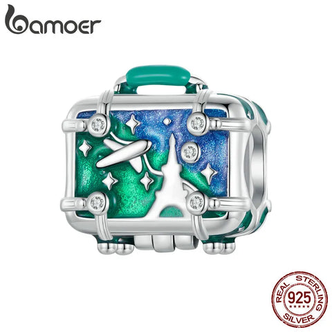 BAMOER 925 Sterling Silver Graduation Season Charms Beads Openable Suitcase Dangle Fit Original Charm Bracelet Jewelry