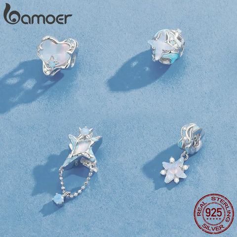 BAMOER 925 Sterling Silver the Milky Way Charm Beads Sparkling Starry Sky Dangle Fit Original Charm Bracelet Jewelry Accessories