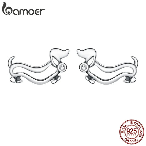 bamoer Authentic 925 Sterling Silver Cute Puppy Stud Earrings for Women Plated platinum Silver women silver Jewelry SCE952