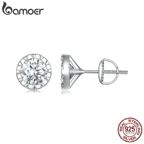 BAMOER 1CT Moissanite Stud Earrings, Brilliant Round Cut Lab Created Diamond 925 Silver Earrings Platinum Plated for Women