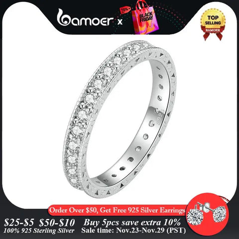 Bamoer 925 Sterling Silver Classic Zircon Engagement Band Promise Bridal Ring Fine Jewelry Gift for Women BSR462