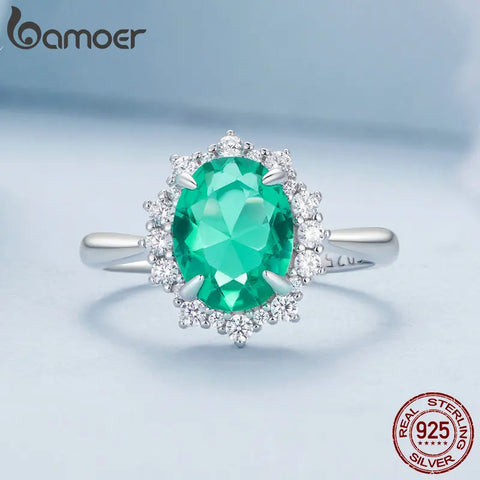 Bamoer 925 Sterling Silver Exquisite Round Gem Ring for Women Party Pave Setting CZ Fine Jewelry Valentine's Day Gift