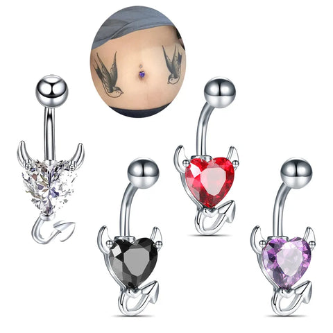 1Pc Surgical Steel Heart Navel Bettton Ring Devil Shape Crystal Belly Piercing Ombligo Sexy Women Body Piercing Jewelry 14G