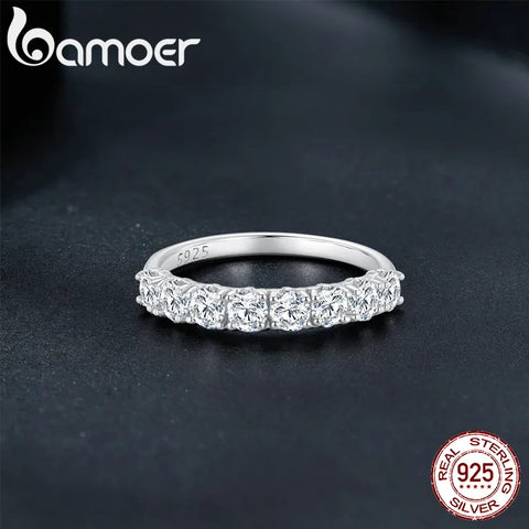 BAMOER 0.8CT D Color VVS1 EX Round Moissanite Ring 925 Sterling Silver Eternity Ring Women Engagement Wedding Luxury Band