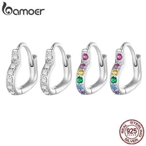 BAMOER 925 Sterling Silver Asymmetrical Heart Earrings for Women Gold Platinum Plated Cubic Zirconia Hypoallergenic Earrings