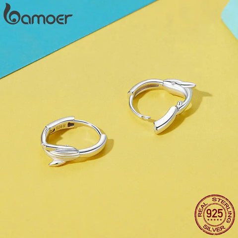 BAMOER Whale Hoop Earrings for Women 925 Sterling Silver Animal Huggie Hoop Earrings Jewelry Gifts for Sensitive Ears