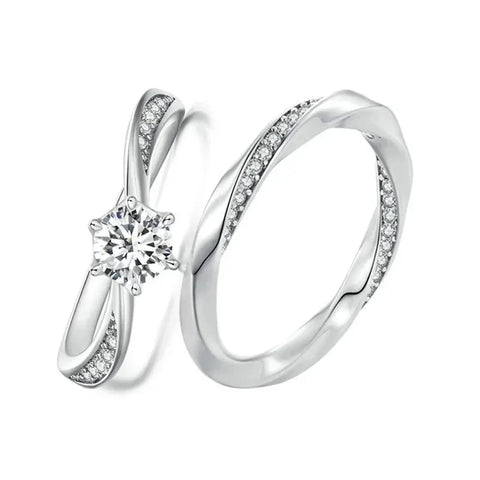 BAMOER 14K White Gold Plated Cubic Zirconia Twisted Mobius Eternity Band for Women, 925 Sterling Silver Engagement Wedding Ring