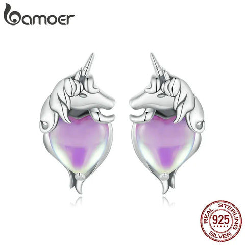 BAMOER Hypoallergenic Unicorn Stud Earrings for Women 925 Sterling Silver Earrings Jewelry Gifts for Sensitive Ears