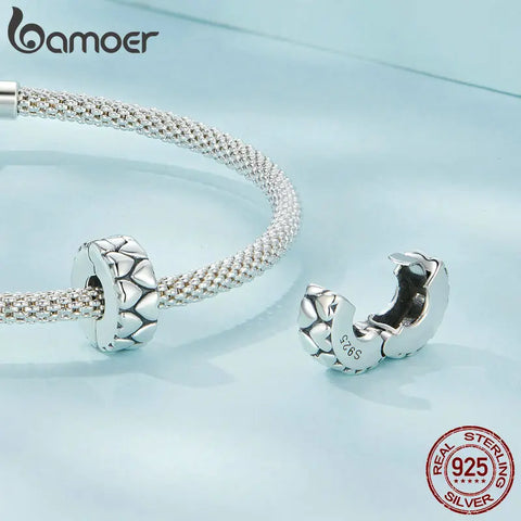 Bamoer 925 Sterling Silver Retro Heart Pattern Stopper Beads for Women Bracelet & Bangle DIY Fine Jewelry Accessories
