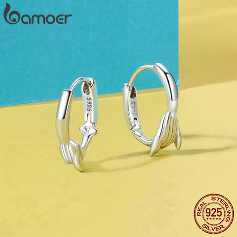 BAMOER Whale Hoop Earrings for Women 925 Sterling Silver Animal Huggie Hoop Earrings Jewelry Gifts for Sensitive Ears