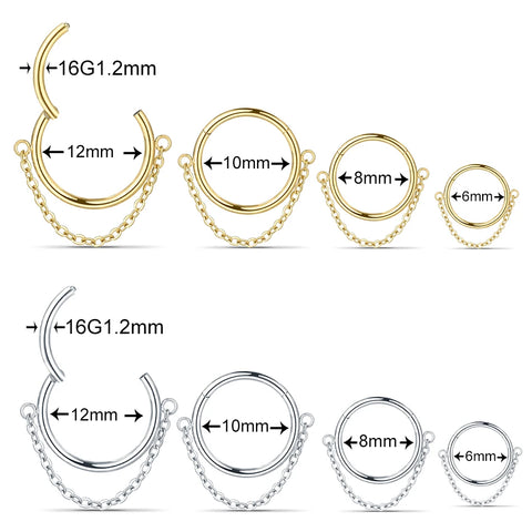 1PC Surgical Steel Hinged Segment Nose Clicker Septum Ring with Chain Nose Ring Cartilage Earring Helix Piercing Body Jewelry