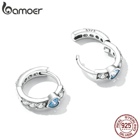 Bamoer 925 Sterling Silver Simple Love Ear Buckles for Women New Fashion Bright Zirconium Earrings Fine Jewelry Luxury Gift