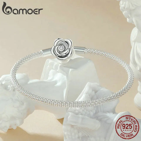 BAMOER 925 Sterling Silver Classic Basic Bracelet Rose Buckle Chain for Women Charm Bead DIY Fine Jewelry 17CM 19CM 21CM
