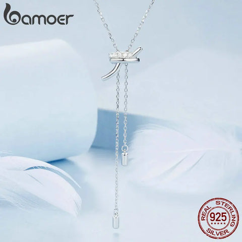 BAMOER 925 Sterling Silver Adjustable Knots Pendant Necklace Y Shape Neck Chain for Women Original Design Trendy Jewelry Gift