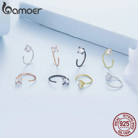 bamoer CZ Stud Earrings 925 Sterling Silver Gold Plated Round Cubic Zirconia Hypoallergenic Earrings 4 Colors BSE862