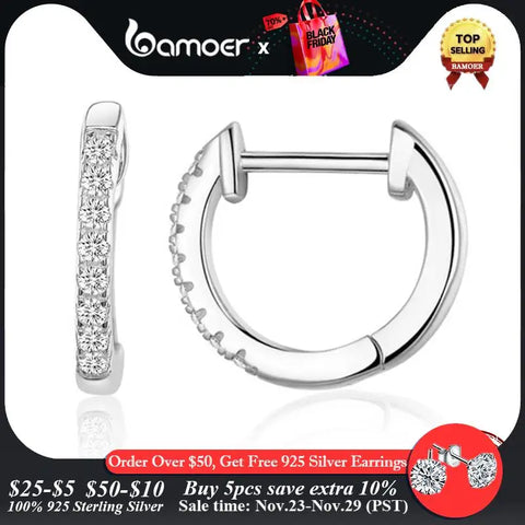 bamoer 14K Gold Plated 925 Sterling Silver Cubic Zirconia Cuff Earrings Huggie Studs