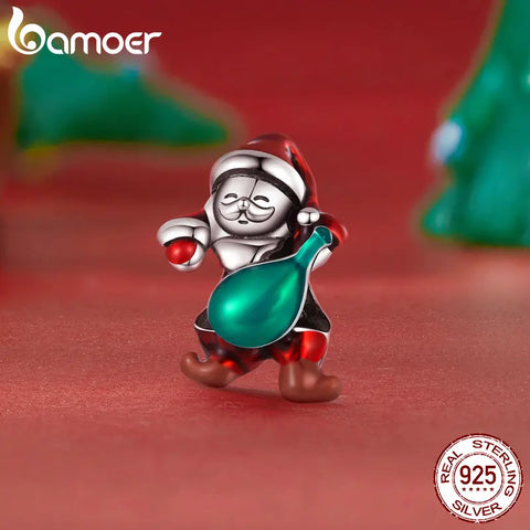 Bamoer 925 Sterling Silver Christmas Collection Santa Claus Bead Snowman Charms for Women Bracelet Christmas Gift Fine Jewelry