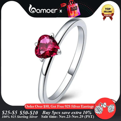 BAMOER Authentic 100% 925 Sterling Silver Ring Love Heart Ring Original Wedding Jewelry Gift For Women SCR389