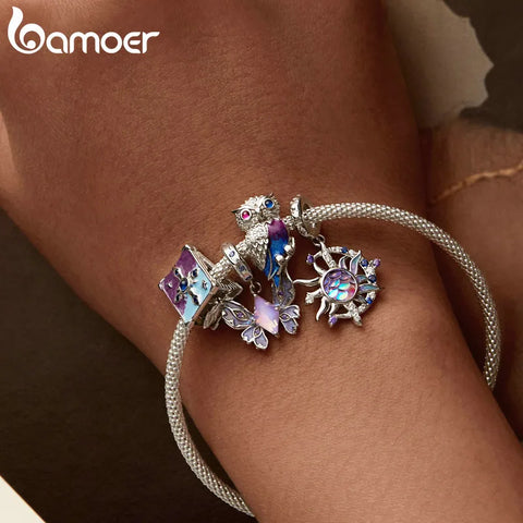Bamoer 925 Sterling Silver Magic Butterfly Charms Sun and Moon Beads Fit Women Original Bracelets DIY Jewelry Accessories
