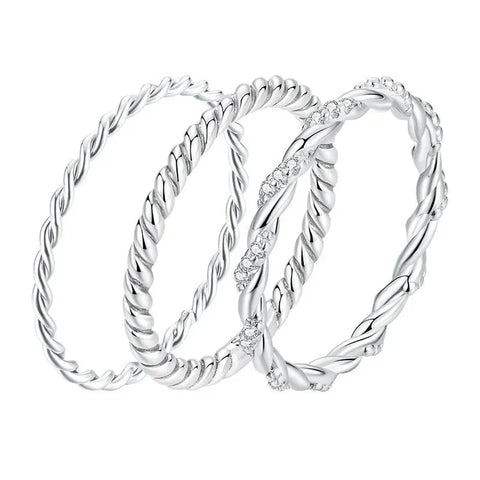 BAMOER 925 Sterling Silver Braided Texture Twisted Eternity Band Stackable Rings Fine Jewelry