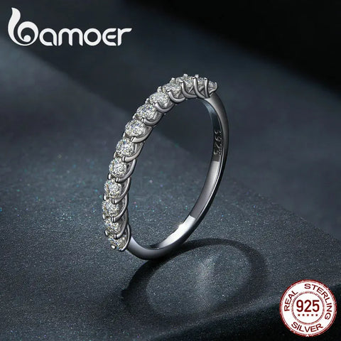BAMOER Moissanite Ring Half Eternity Band for Women 925 Sterling Silver Diamond Wedding Engagement Ring