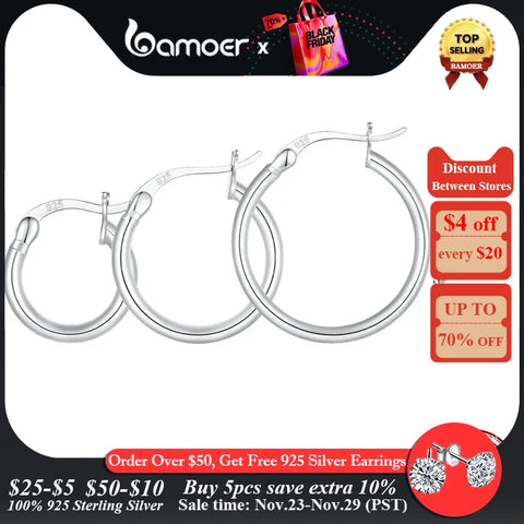 BAMOER 925 Sterling Silver Bold Classic Hypoallergenic Hoop Earrings, 14K White Gold Plated Standard Tube Earrings for Women