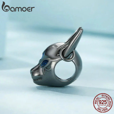 Bamoer 925 Sterling Silver Egyptian Cat God Charms Black Gold Plated Cute Animal Beads for Women Bracelet and Bangle DIY