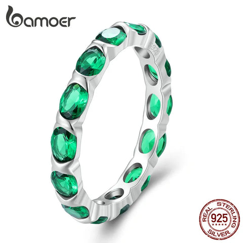 Bamoer 925 Sterling Silver Dazzling Green Spinel Finger Ring for Women Valentine's Day Gift Platinum Plated Fine Jewelry
