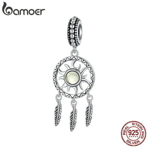 Bamoer 925 Sterling Silver Dream Catcher Pendant Charms Sun Beads for Women Original Bracelet and Necklace Fine Jewelry