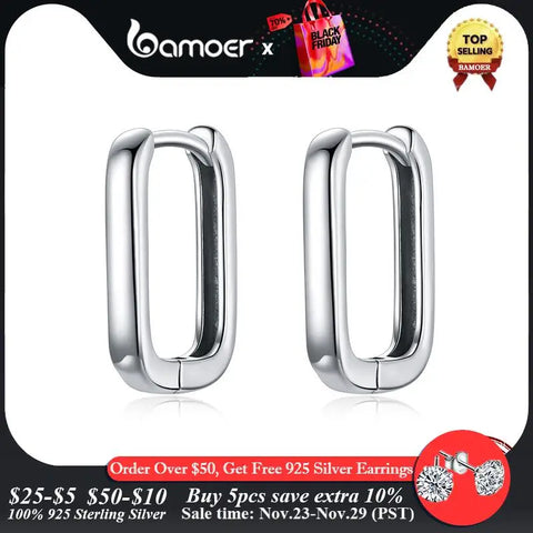 bamoer Silver Square buckle Earrings 925 Sterling Silver Classic French Earring for Women Party Wedding Fine Jewelry BSE478