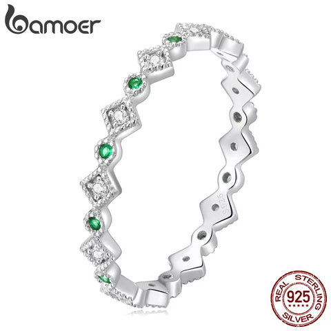 Bamoer 925 Sterling Silver Simple Stackable Shiny Zircon Ring for Women Fine Jewelry Geometric Promise Ring Bridal Gift BSR266