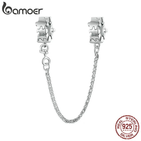 Bamoer 925 Sterling Silver Jigsaws Safty Chain for Women Bracelet Necklace DIY  Accessories