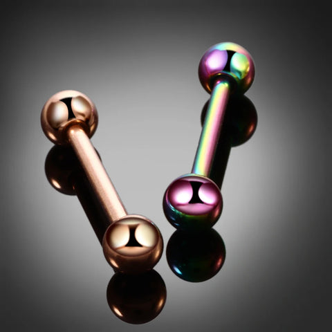 2Pcs/lot Stainless Steel Tongue Ring Piercing Nipple Barbell Ring Colorful Helix Ear Tragus Cartilage Piercing Body Jewelry