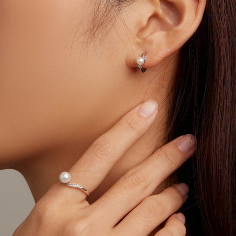 Bamoer 925 Sterling Silver Quality Shell Pearl Ring Geometric Ring Pave Setting CZ for Women Birthday Gift Fine Jewelry BSR304