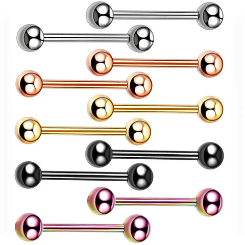 2Pcs/lot Stainless Steel Tongue Ring Piercing Nipple Barbell Ring Colorful Helix Ear Tragus Cartilage Piercing Body Jewelry