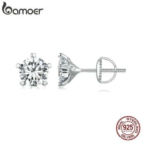 Bamoer Heart Prong Moissanite Stud Earrings Lab Created Diamond Earrings Platinum Plated Fine Jewelry Gift for Women