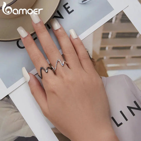 Bamoer New 925 Sterling Silver Minimalism Simple Ring for Women Fine Jewelry Fashion Statement Band