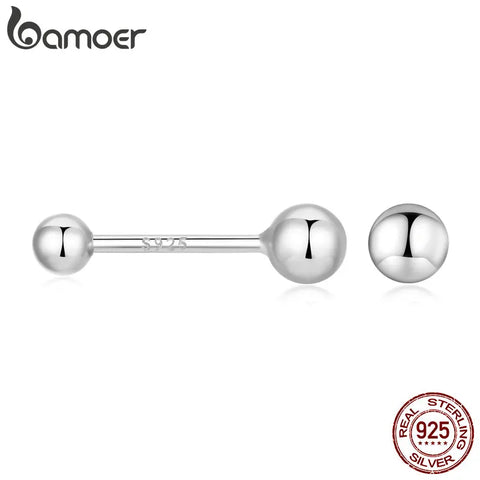 BAMOER 925 Sterling Silver Keep Ear Piercing 999 Silver Ball Stud Earrings For Women (cannot open)