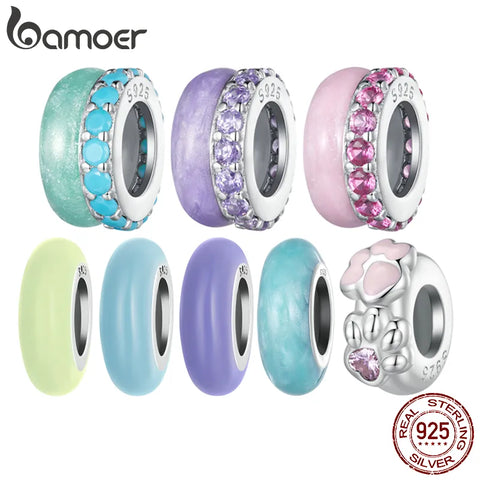 BAMOER Rainbow Series Beaded CZ Pendant 925 Sterling Silver Cat Claw Charm Fit Women's Bracelet Necklace Birthday Gift for Her