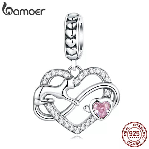 Bamoer 925 Sterling Silver Heart Charm Green Four Leaf Charm Bead Pendant fit Original Bracelet Necklace For Women Fine Jewelry