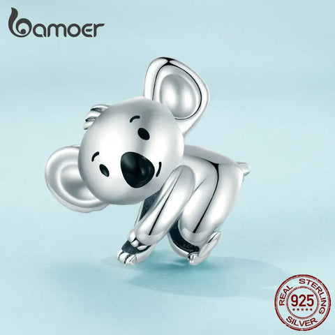 Bamoer 925 Sterling Silver Cute Koala Bead Animal Hug Charms for Women Original Bracelet and Bangle Fine Jewelry SCC2449