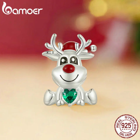 BAMOER 925 Sterling Silver Elk Charms Christmas Deer Beads Fit Original Bracelets Women DIY Fine Jewelry Accessories SCC2656