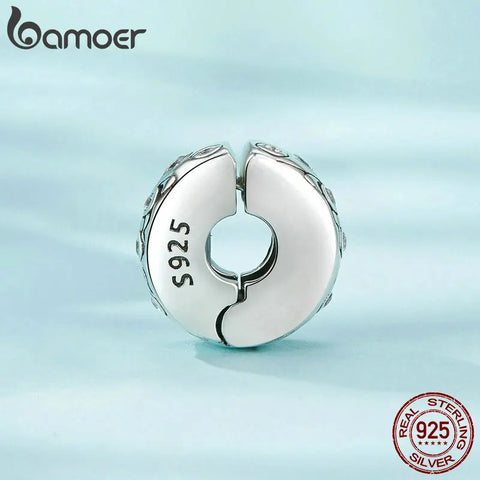 BAMOER 925 Sterling Silver Clip Spacer Charm for Bracelet Pave Cubic Zirconia Clip Lock Spacer Stopper Butterfly Charm Bead