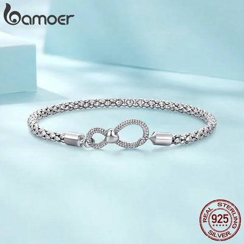Bamoer 925 Sterling Silver Infinite Love Basic Bracelet Platinum Plated for Women Valentine's Day Gift SCB260